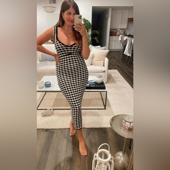 NWT Miou Muse Black and White Crochet Midi Dress - Picture 1 of 10